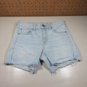 American Eagle womens light wash distressed Next Level Stretch jean shorts 4